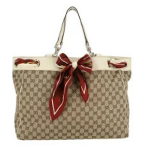 Gucci GG Canvas Positano Scarf Tote Bag brown monogram red scarf